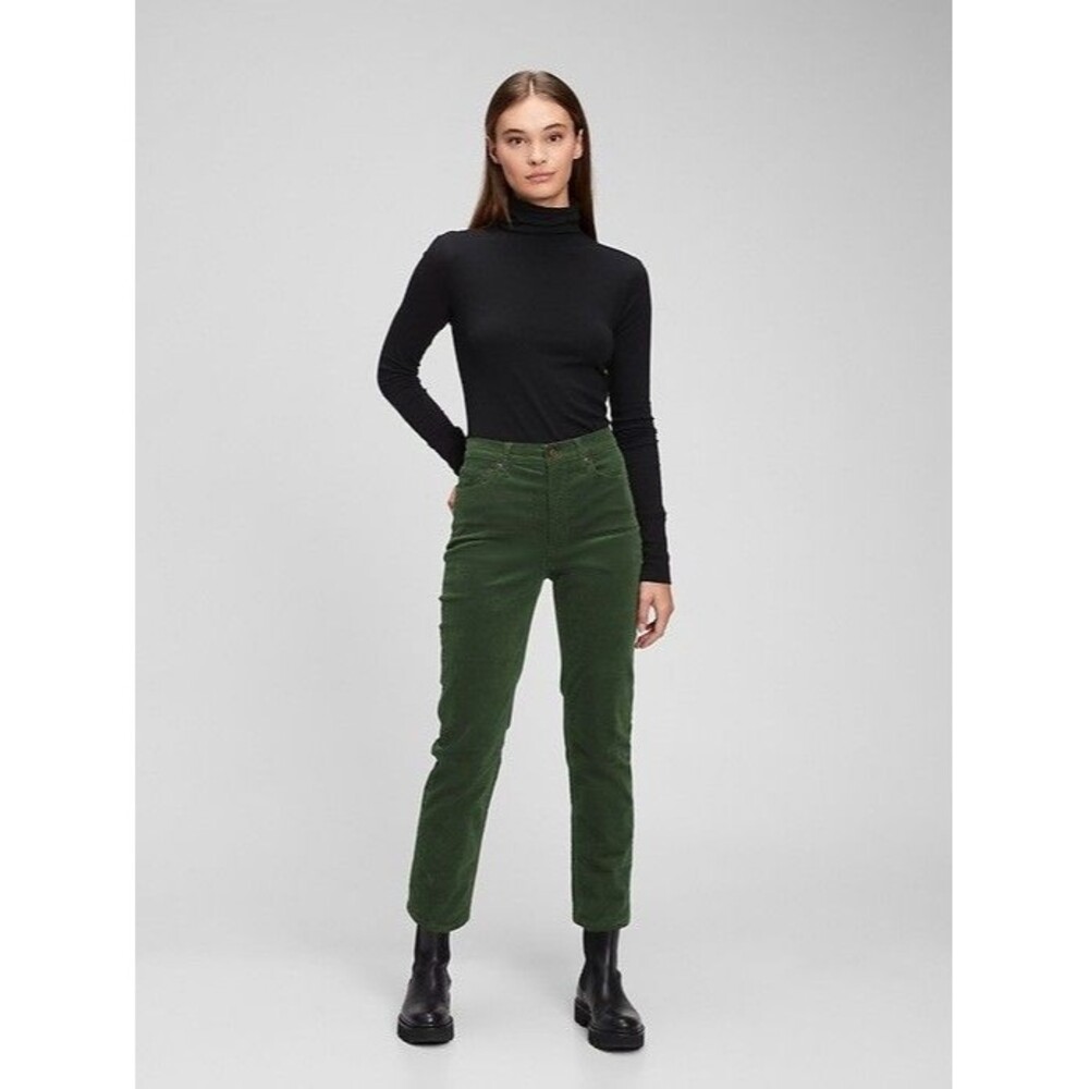 Gap Vintage Slim Corduroy Pants Womens 26 2 Petite Olive Green High Rise NEW
